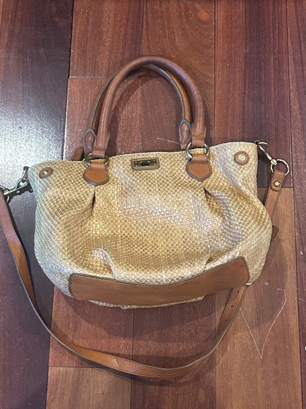 J. CREW Woven Straw shopping Tote Beach Resort Bag Leather Straps crossbody
